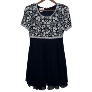 Vintage Lawrence Kazar Beaded Black Swing Dress Size Medium